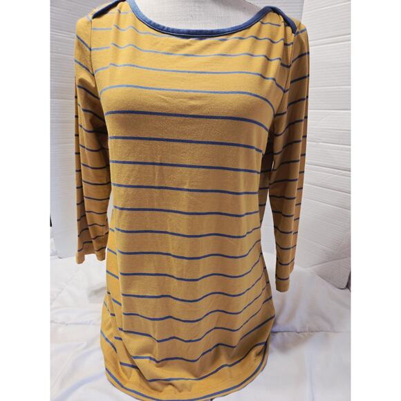 L.L. Bean Top Womens M Orange Stripe Supima Boat Neck Casual Layer Basic Workout - Picture 1 of 13